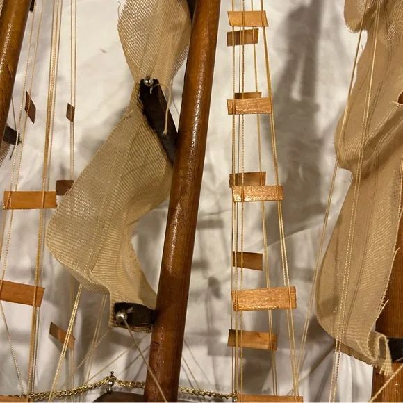 Vintage Sailboat Huge Handmade Multi Fabric Sail Boat Wooden Wood